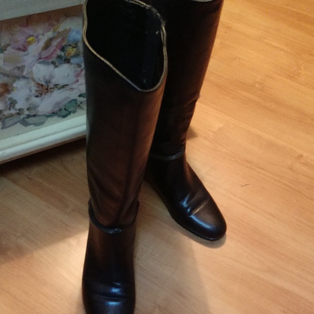 BLACK Migliorini ITALIAN LEATHER Gunmetal Mesh Braceleted Boots Nearly New - Picture 2 of 5